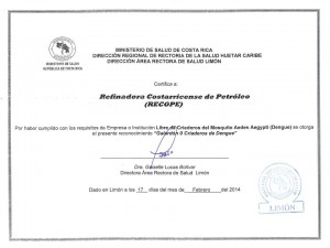 certificado de cero criaderos de dengue