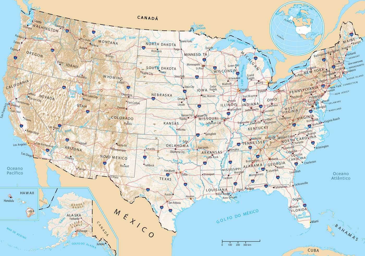 Mapa De Estados Unidos En Espanol