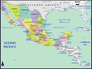 Mapa de México, Centroamérica y parte de Estados Unidos