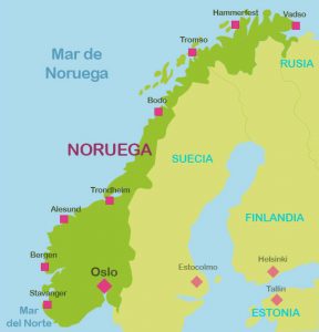 Mapa de Noruega y países vecinos