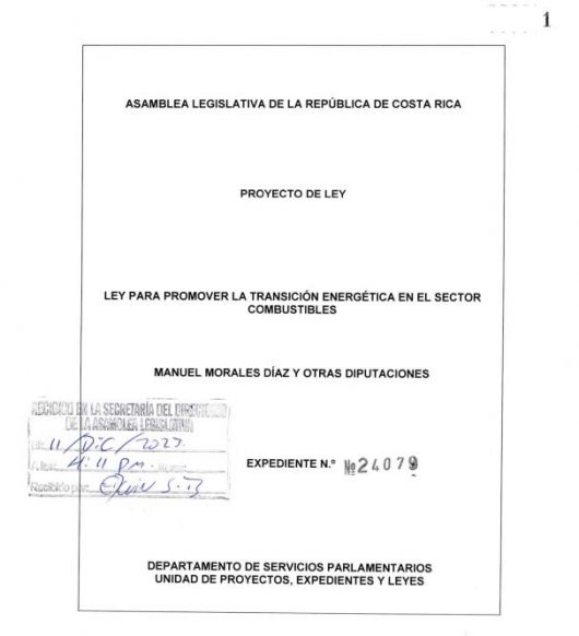 Portada proyecto de ley que pretende cierre RECOPE