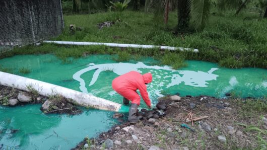 Trabajador de Recope atendiendo un derrame de combustible.