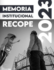 Portada Memoria Recope 2023 dos trabajadores señalando construcción de esfera de gas lp